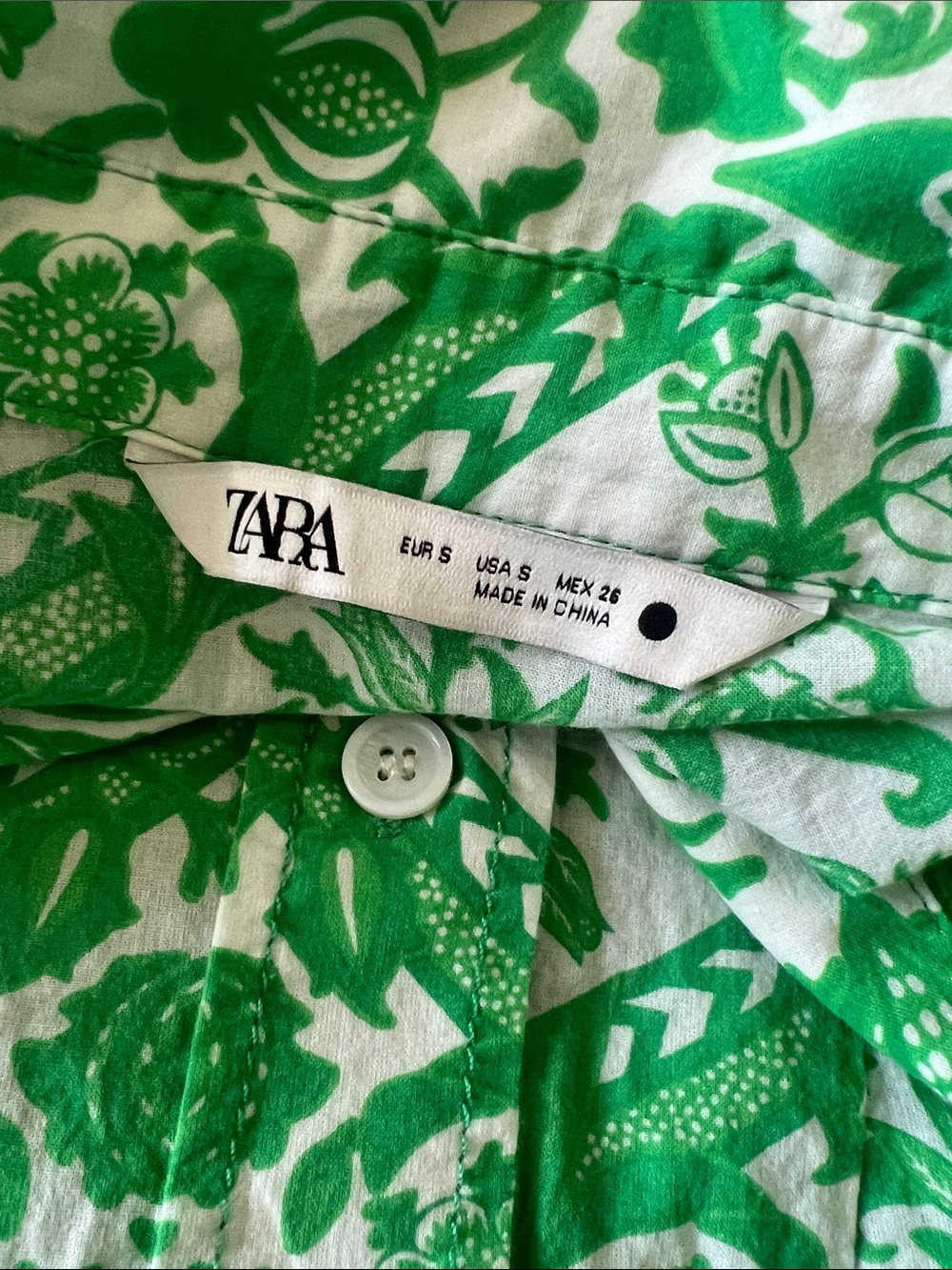Zara Green and White Printed Button-Front Dress - Picture 4 of 7